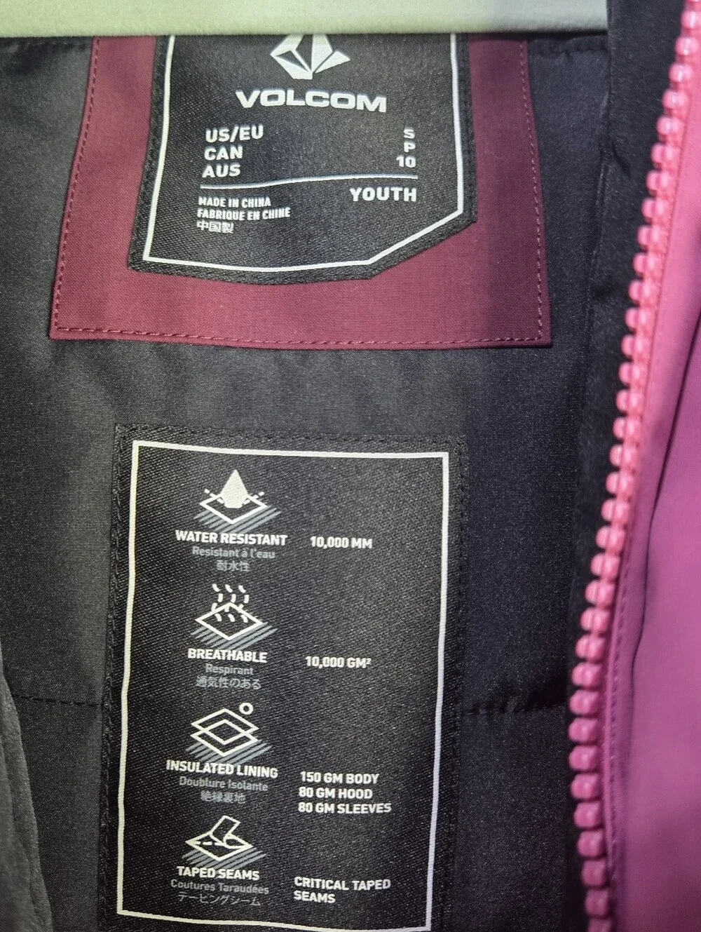 Volcom Size S Pink Relaxed Fit Hooded Performance Jacket, Water Resistant NWT